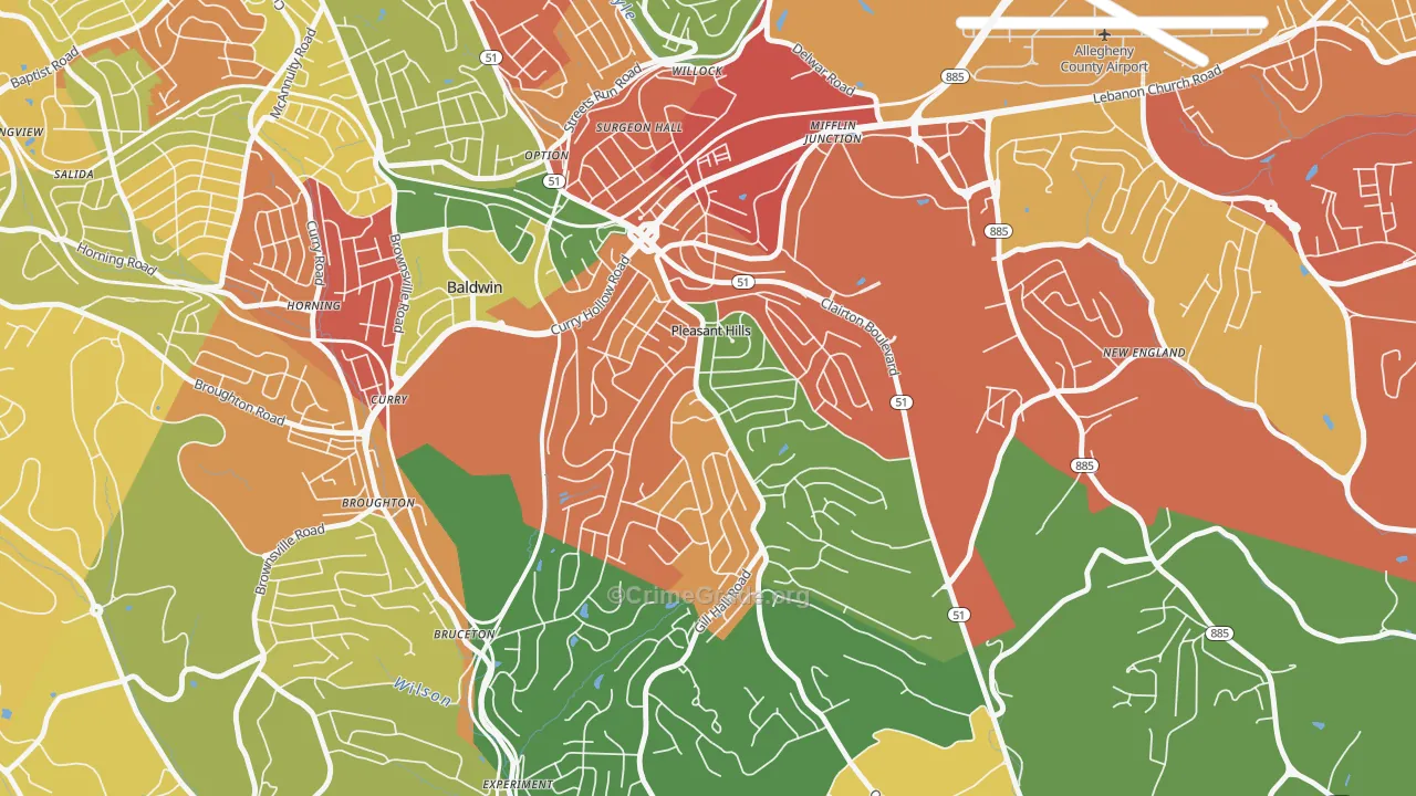 Pleasant Hills, PA Map of Arson Rates