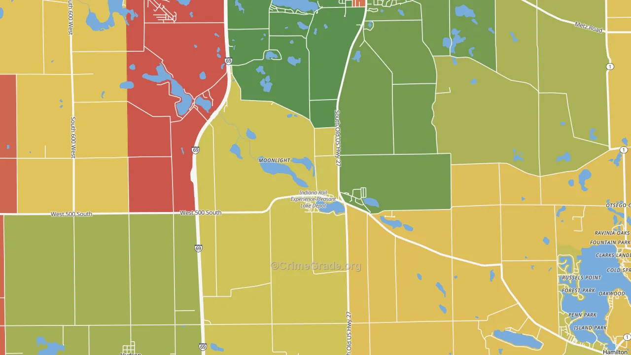 Pleasant Lake, IN Map of Arson Rates