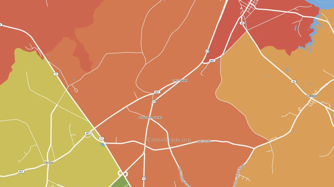 Pleasant Plains, NC Map of Arson Rates