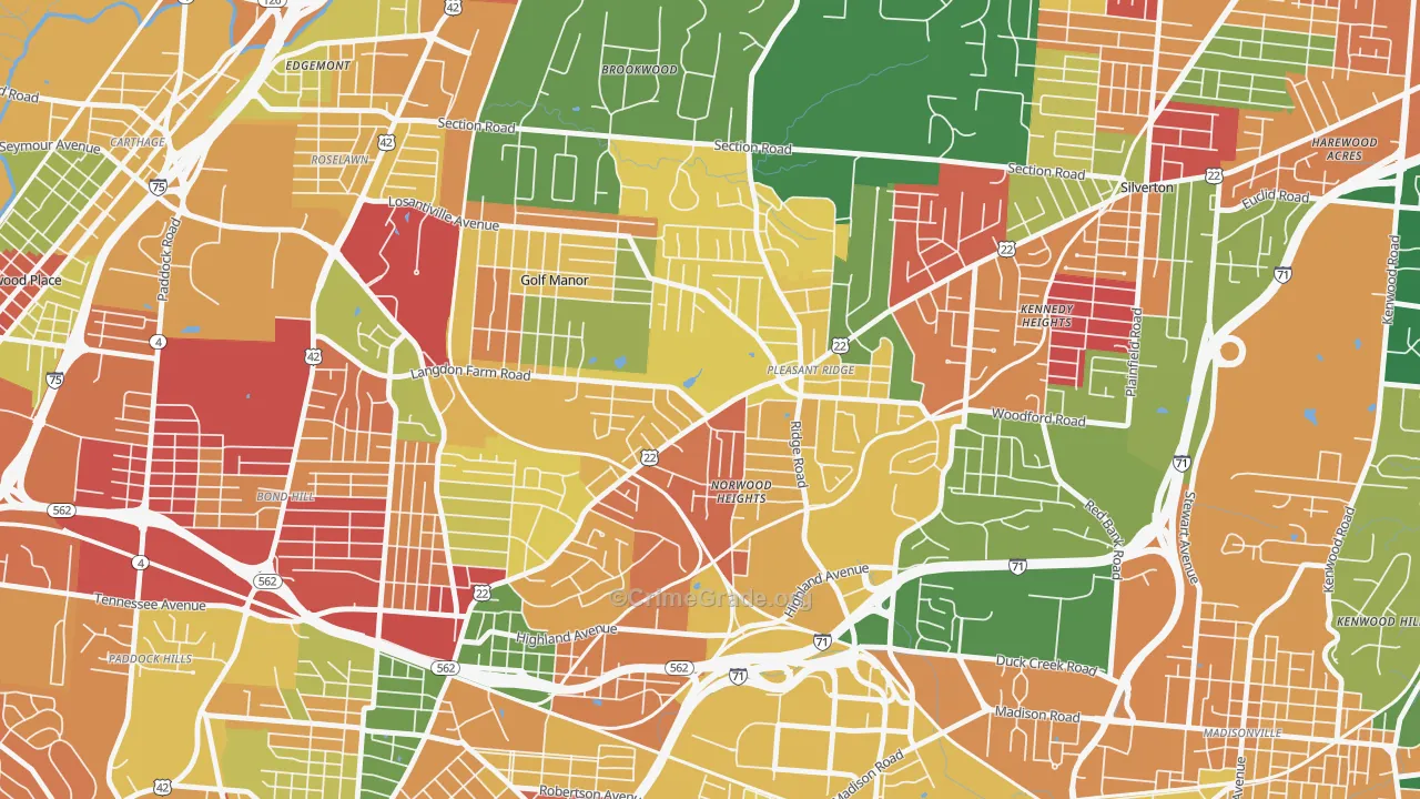 Pleasant Ridge, Cincinnati, OH Map of Arson Rates