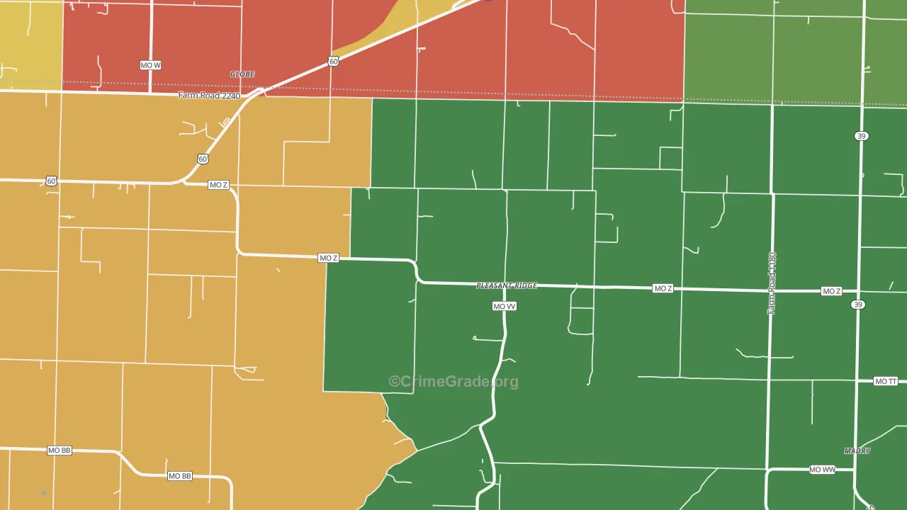 Pleasant Ridge, MO Map of Arson Rates