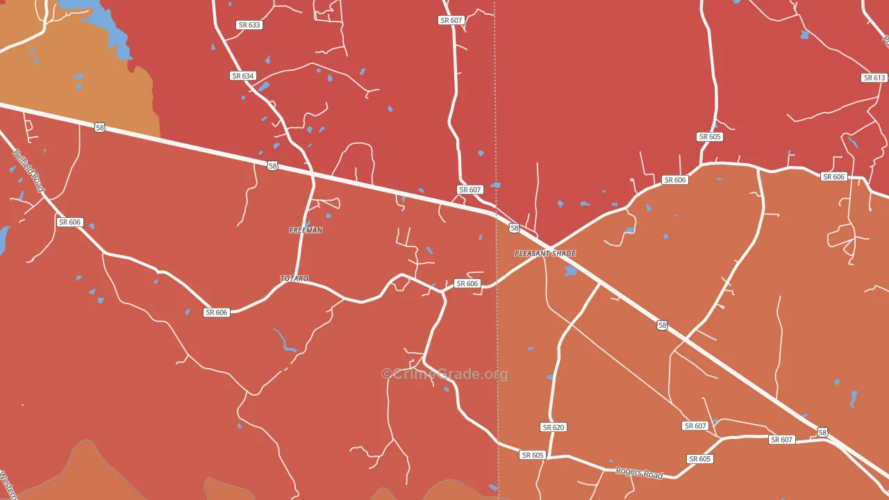 Pleasant Shade, VA Map of Arson Rates