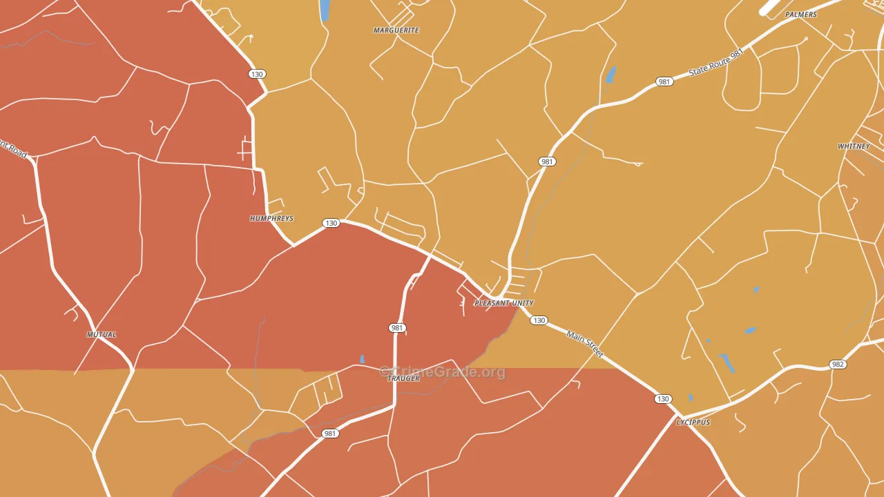 Pleasant Unity, PA Map of Arson Rates