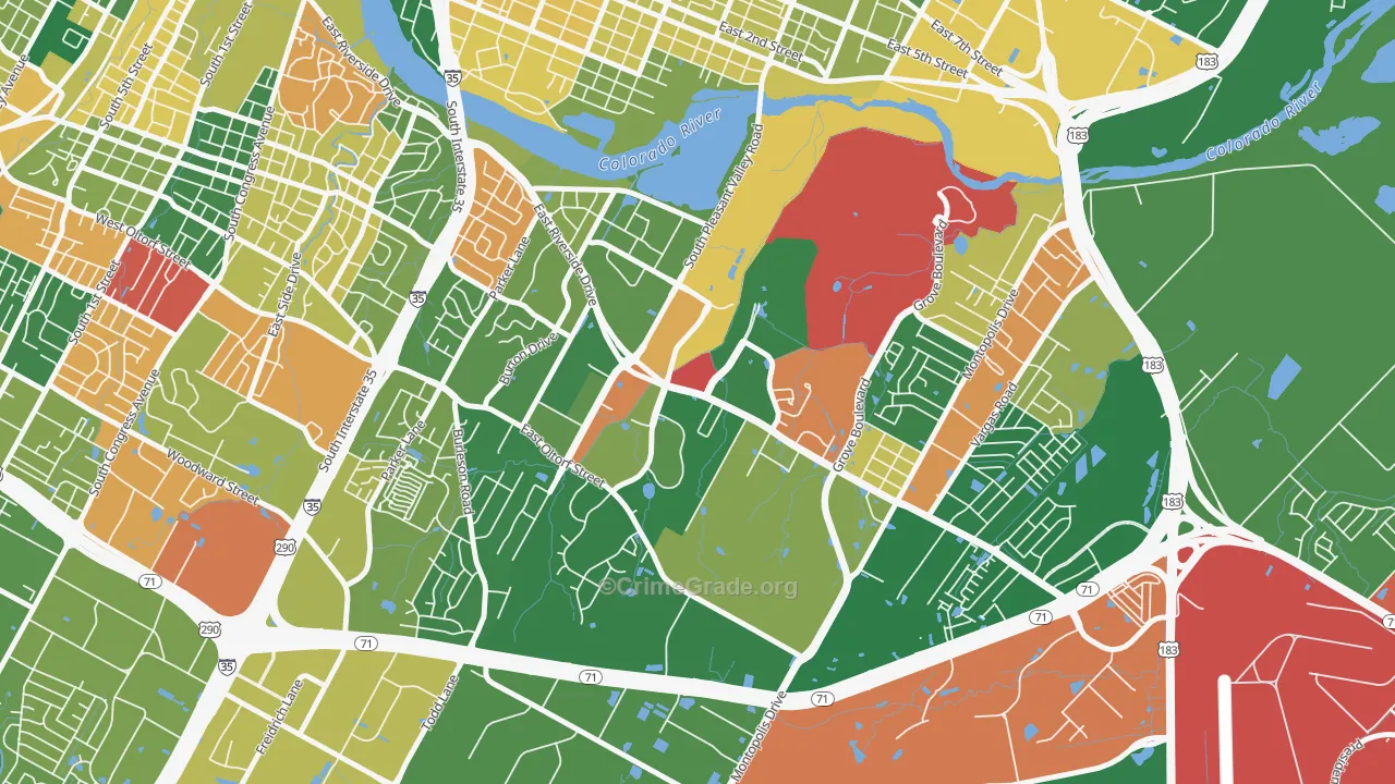 Pleasant Valley, Austin, TX Map of Arson Rates