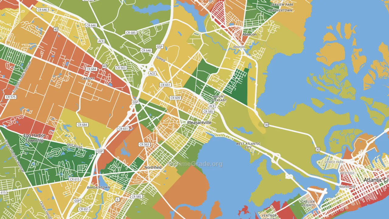 Pleasantville, NJ Map of Arson Rates