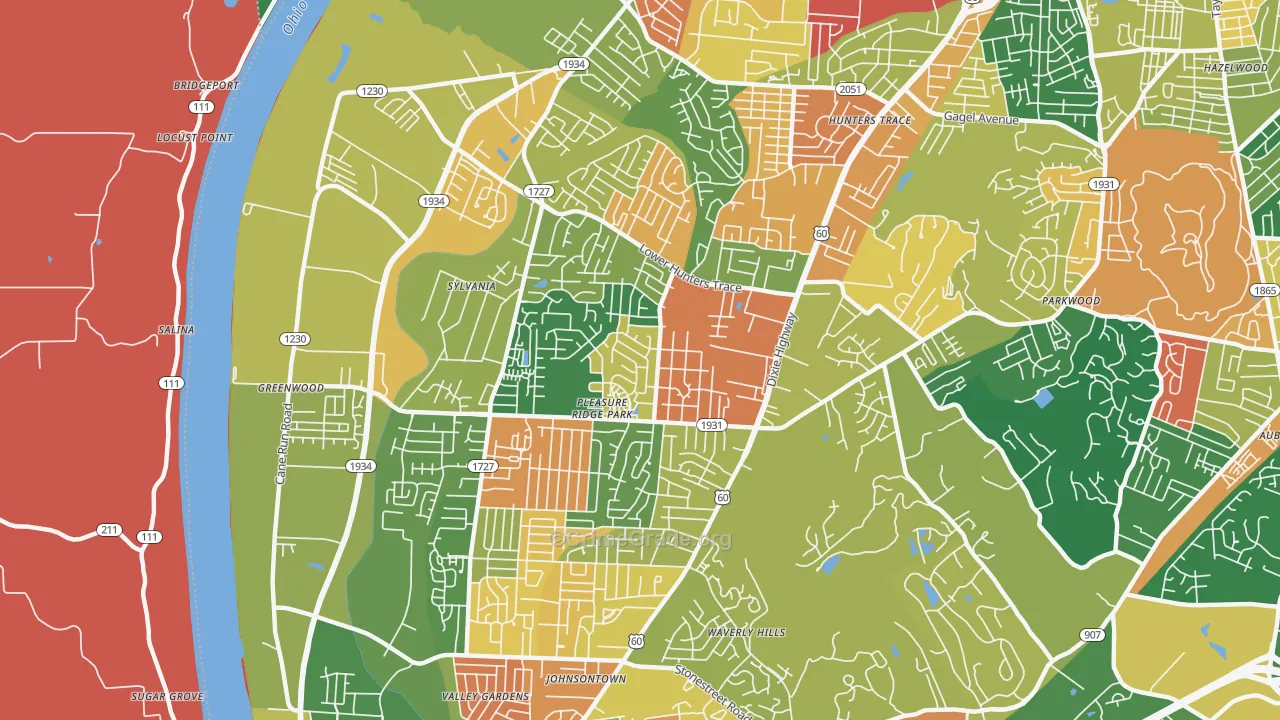 Pleasure Ridge Park, Louisville, KY Map of Arson Rates