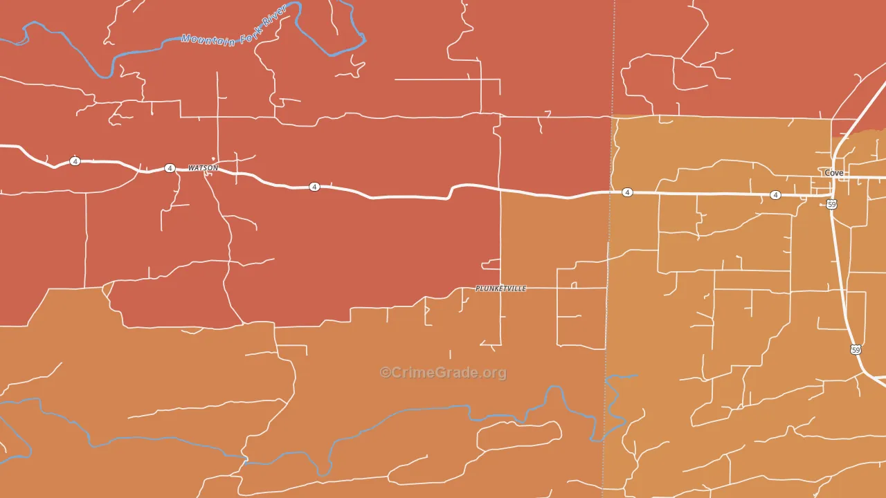 Plunketville, OK Map of Arson Rates