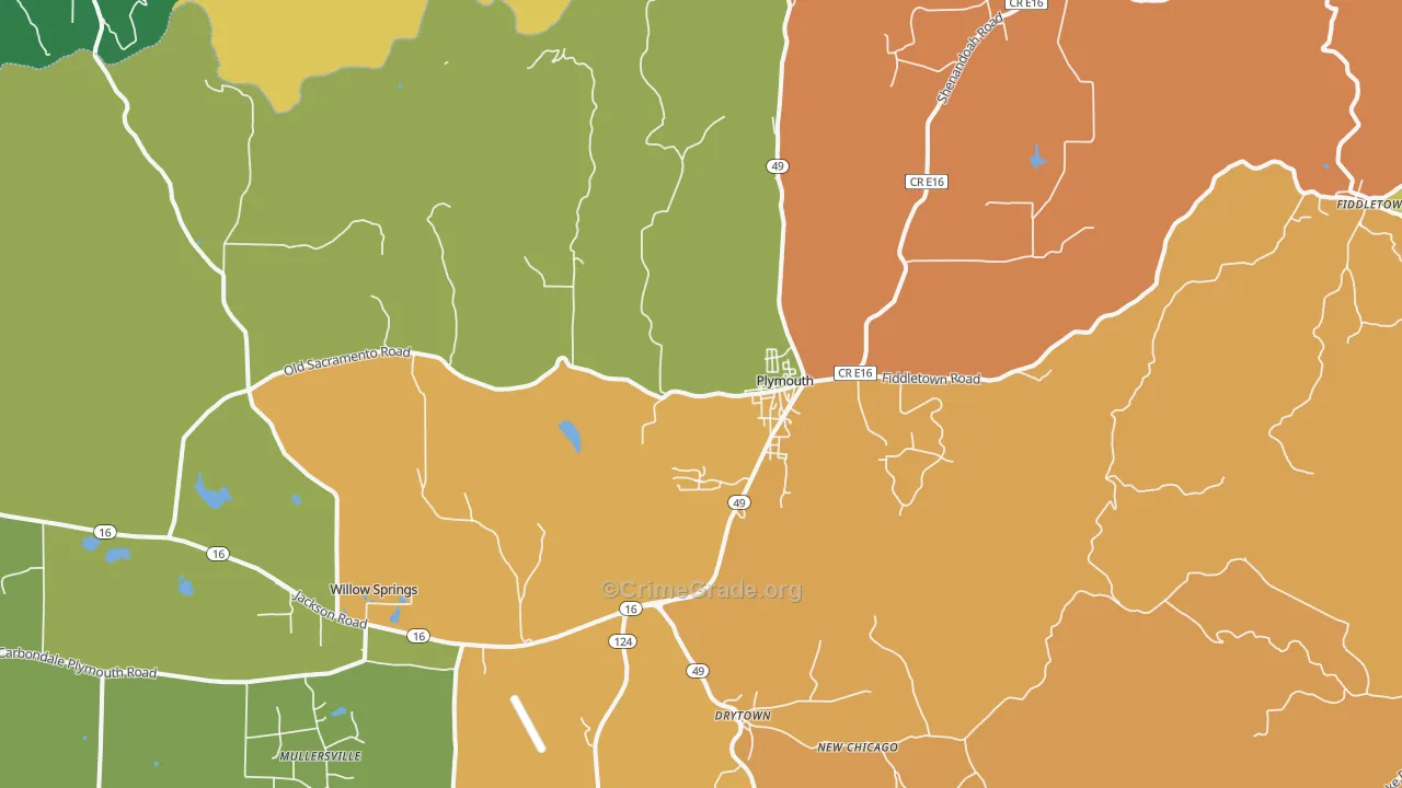 Plymouth, CA Map of Arson Rates