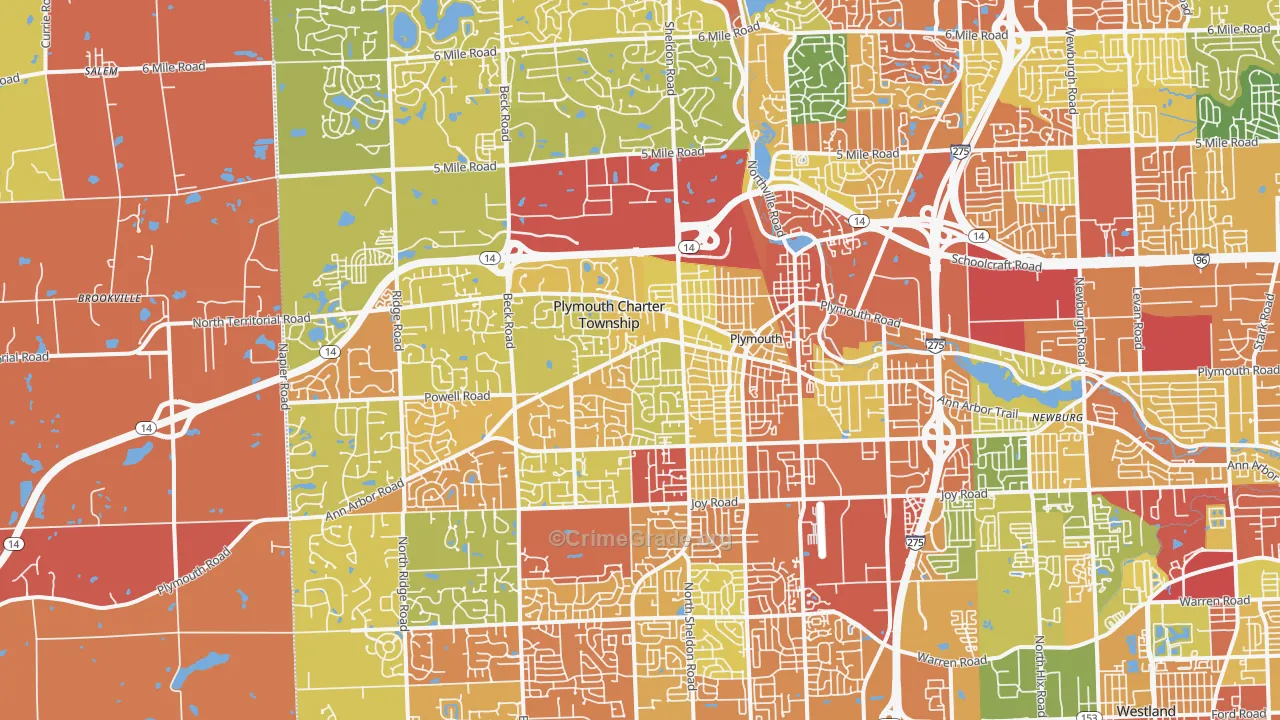 Plymouth, MI Map of Arson Rates
