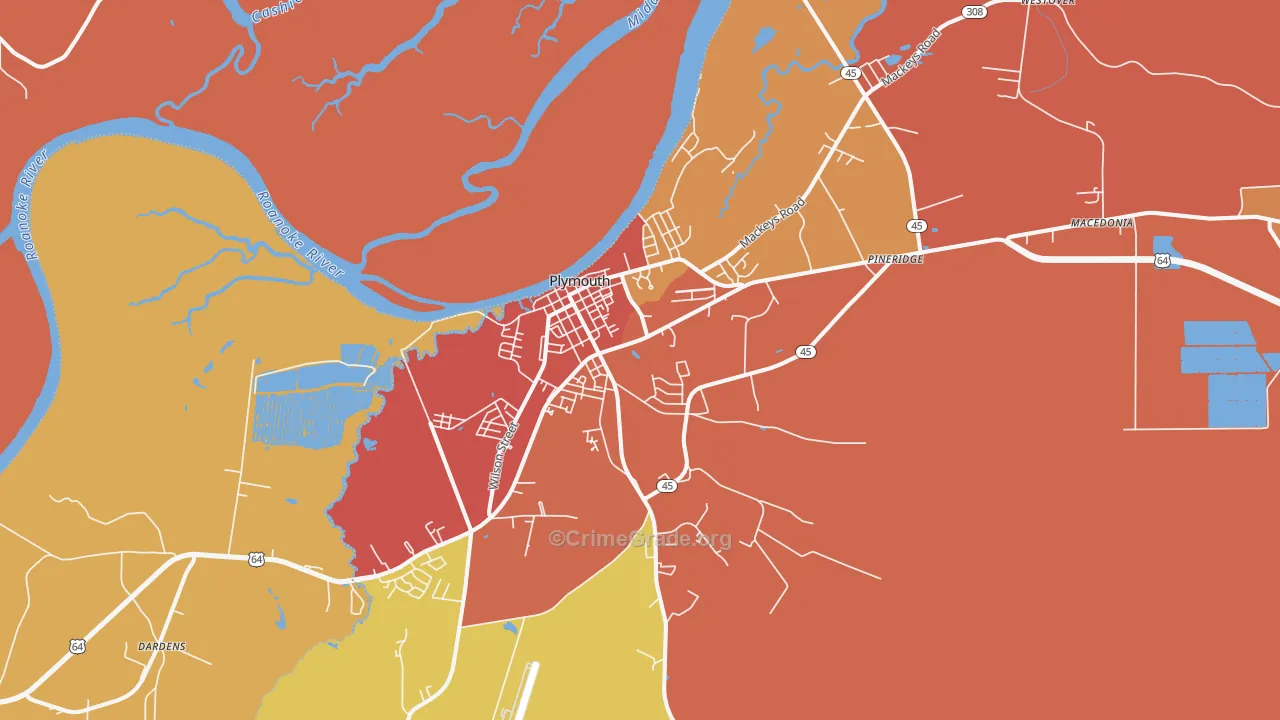 Plymouth, NC Map of Arson Rates