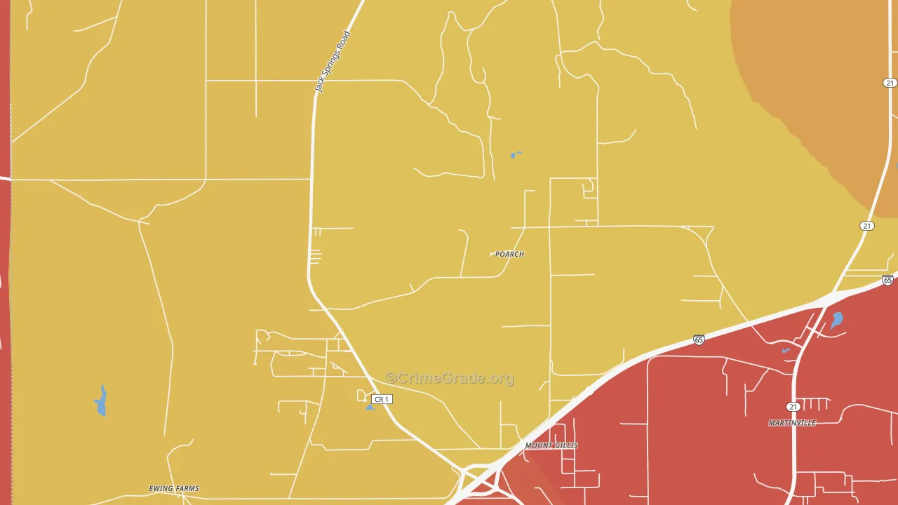 Poarch, AL Map of Arson Rates