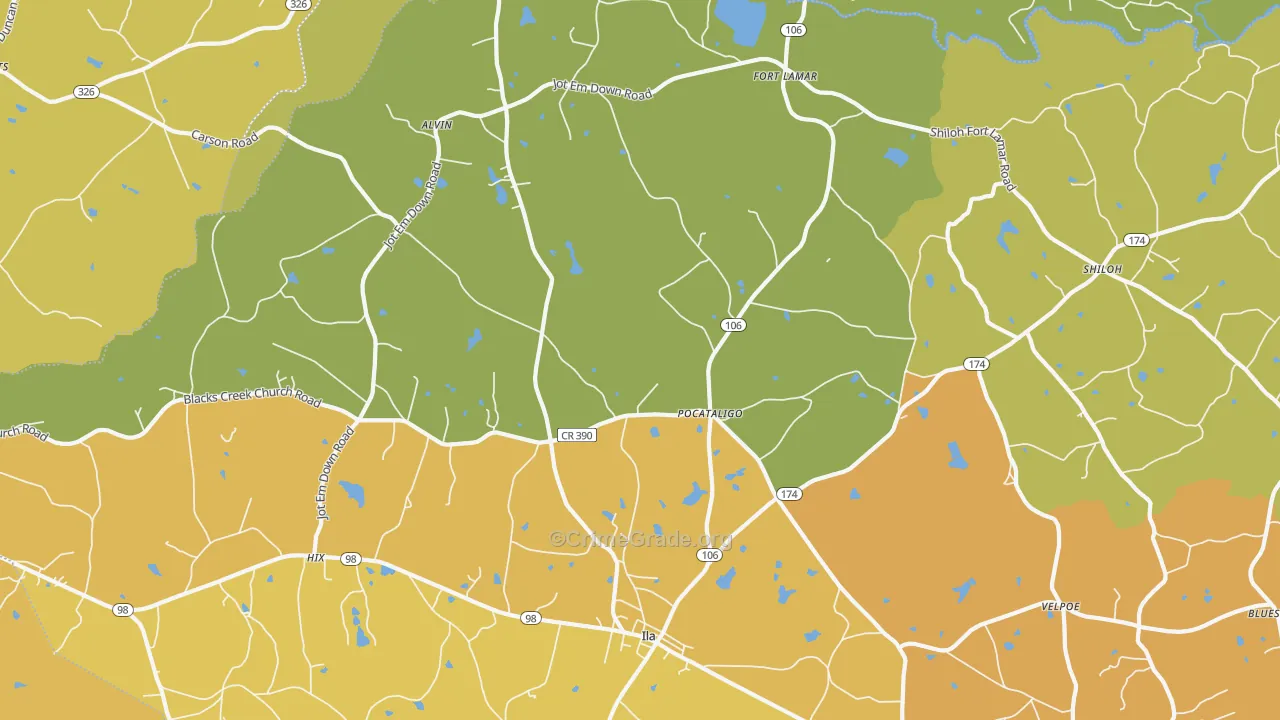 Pocataligo, GA Map of Arson Rates