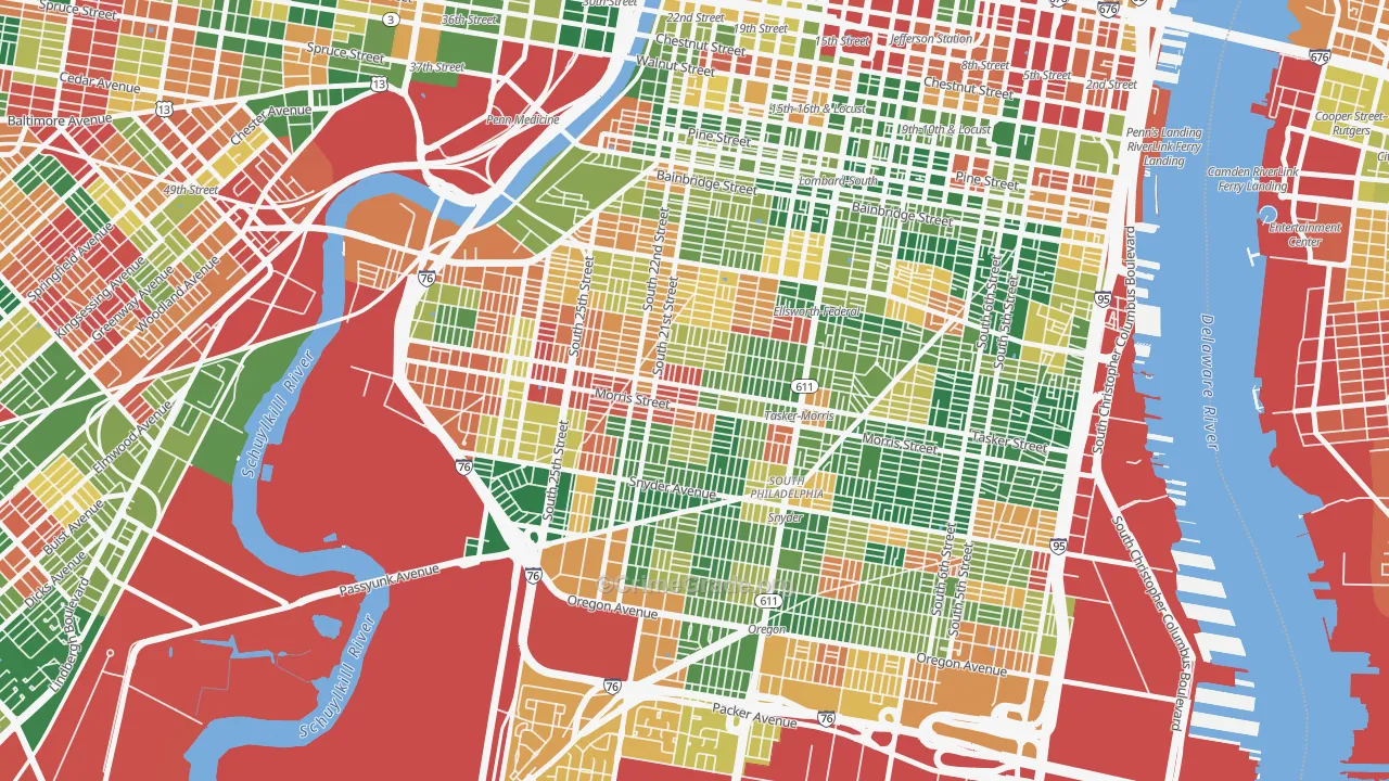 Point Breeze-Philadelphia, Philadelphia, PA Map of Arson Rates