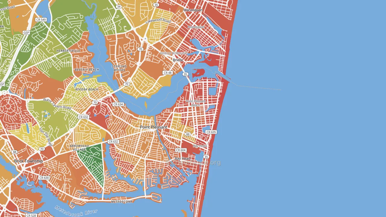 Point Pleasant Beach, NJ Map of Arson Rates