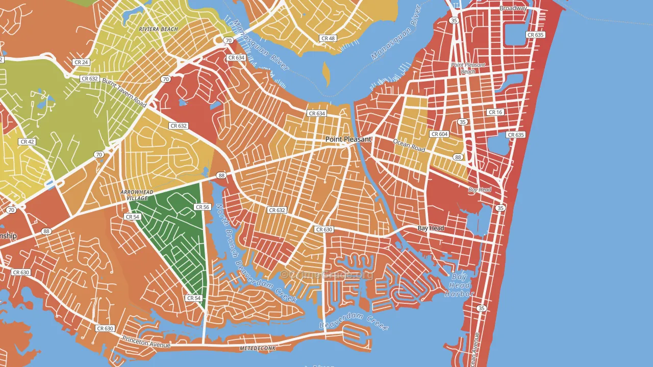 Point Pleasant, NJ Map of Arson Rates