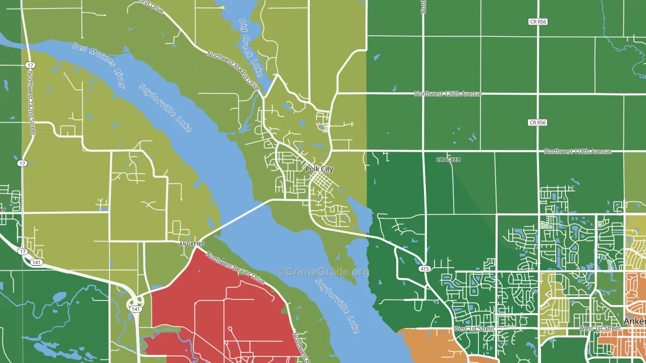 Polk City, IA Map of Arson Rates