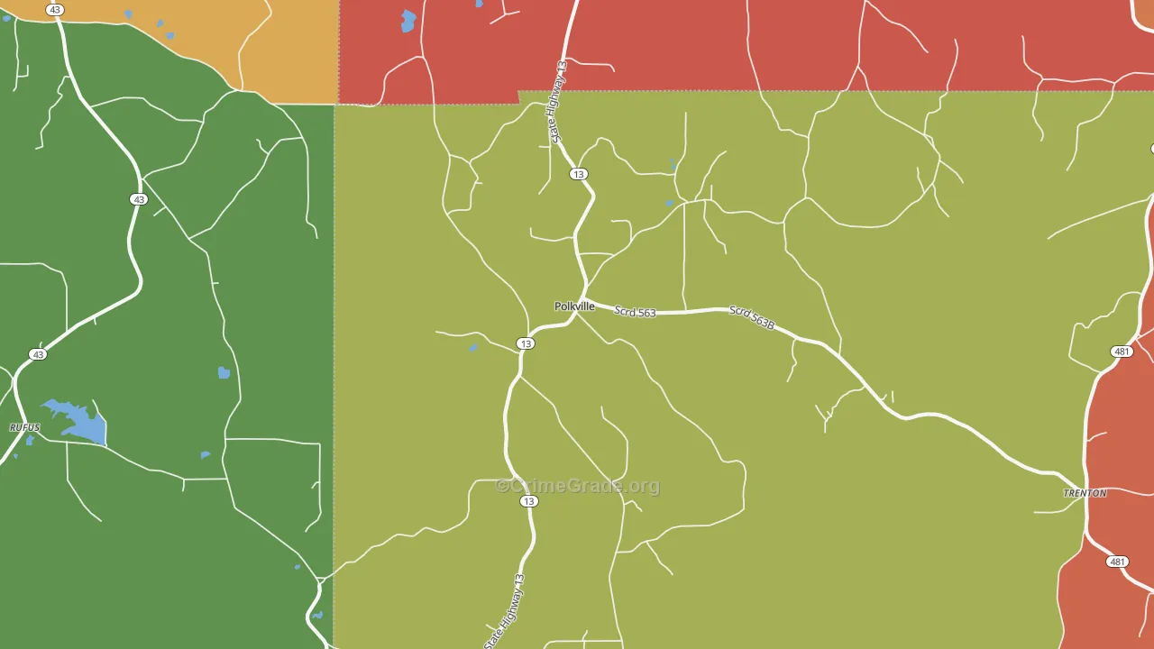 Polkville, MS Map of Arson Rates