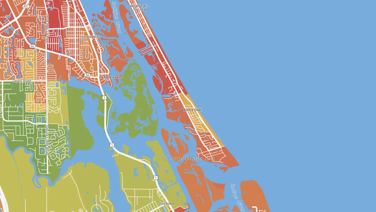 Ponce Inlet, FL Map of Arson Rates