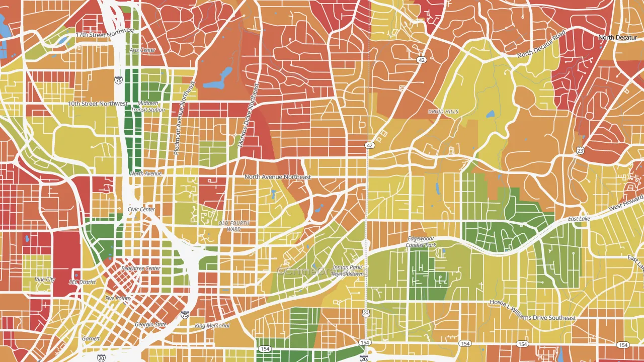 Poncey-Highland, Atlanta, GA Map of Arson Rates