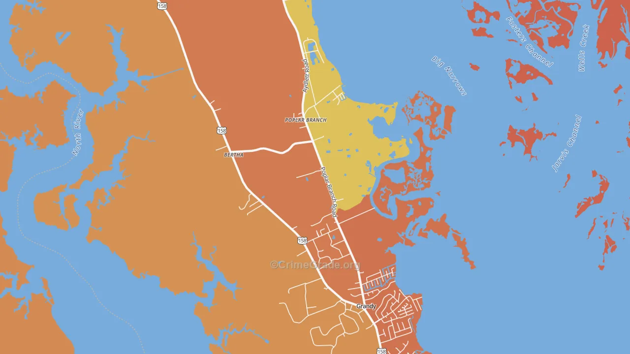 Poplar Branch, NC Map of Arson Rates