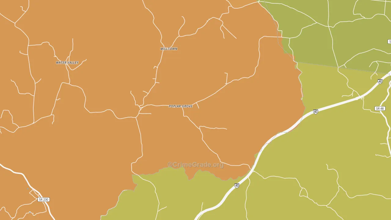 Poplar Grove, TN Map of Arson Rates