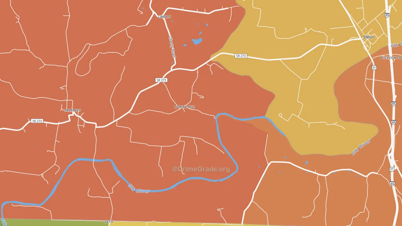 Poplar Hill, TN Map of Arson Rates