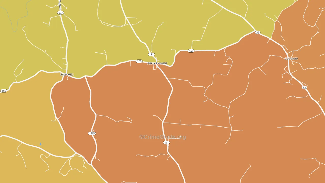 Poplar Plains, KY Map of Arson Rates