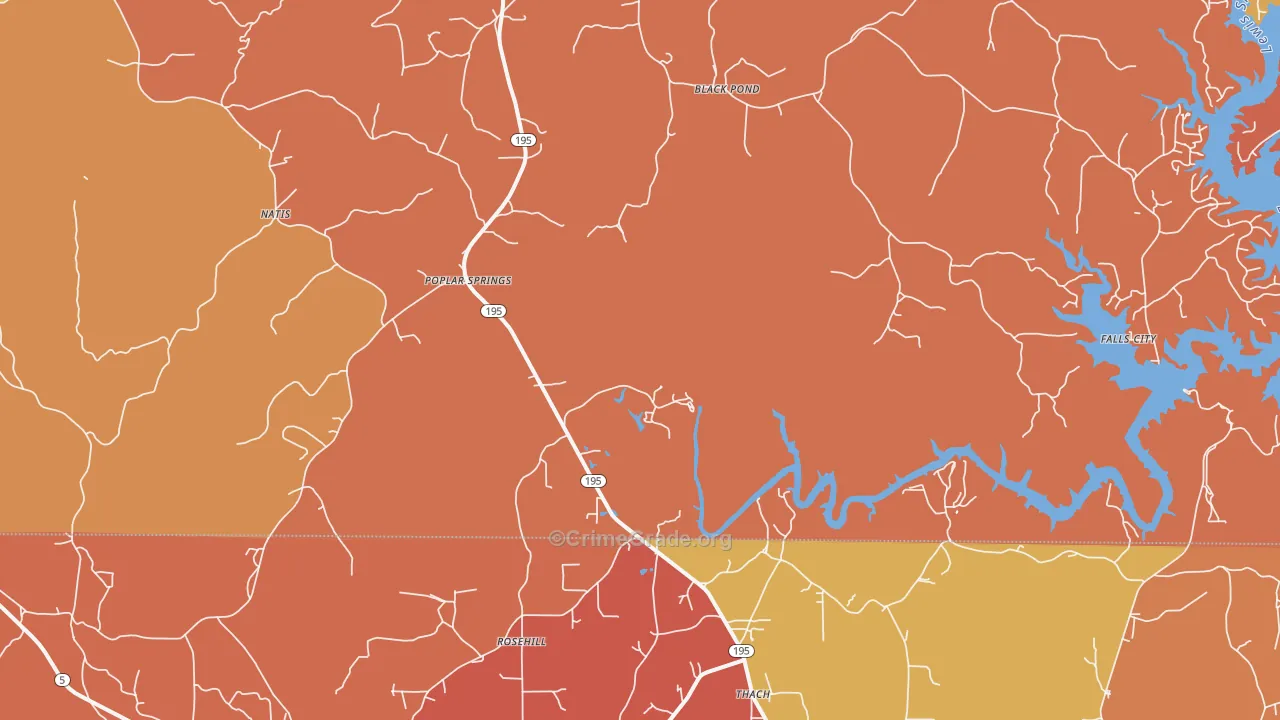 Poplar Springs, AL Map of Arson Rates
