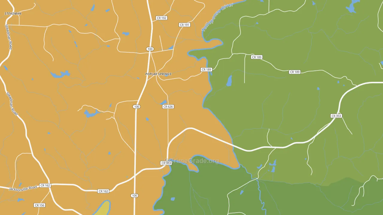 Poplar Springs, GA Map of Arson Rates