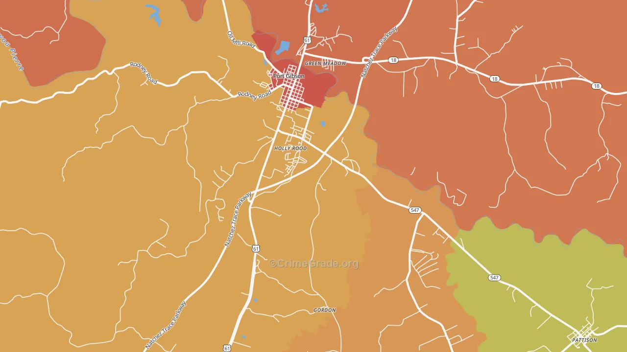Port Gibson, MS Map of Arson Rates