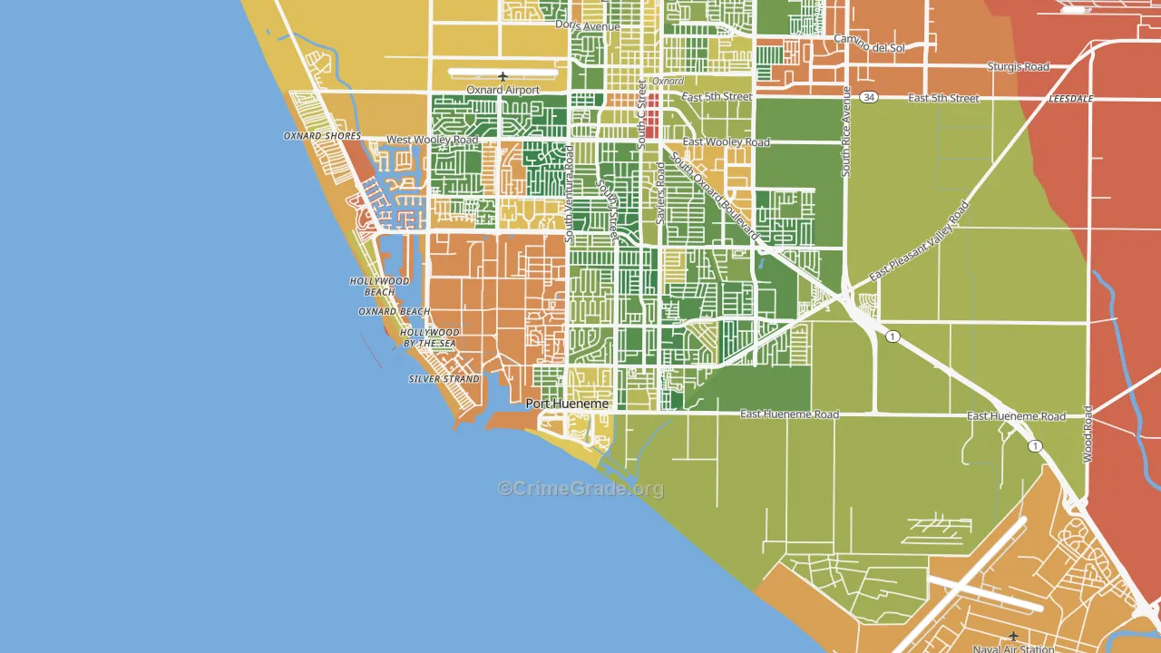 Port Hueneme, CA Map of Arson Rates