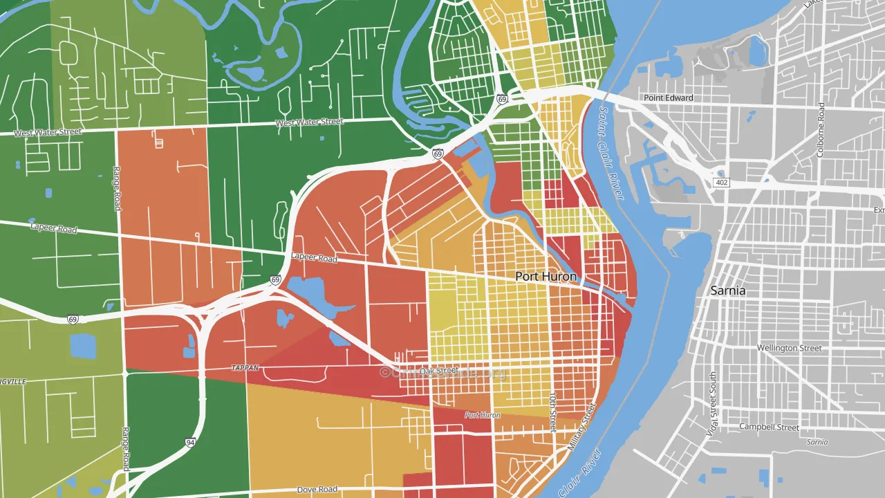 Port Huron, MI Map of Arson Rates