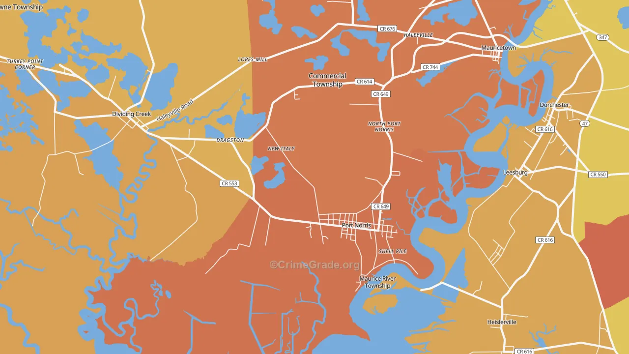 Port Norris, NJ Map of Arson Rates
