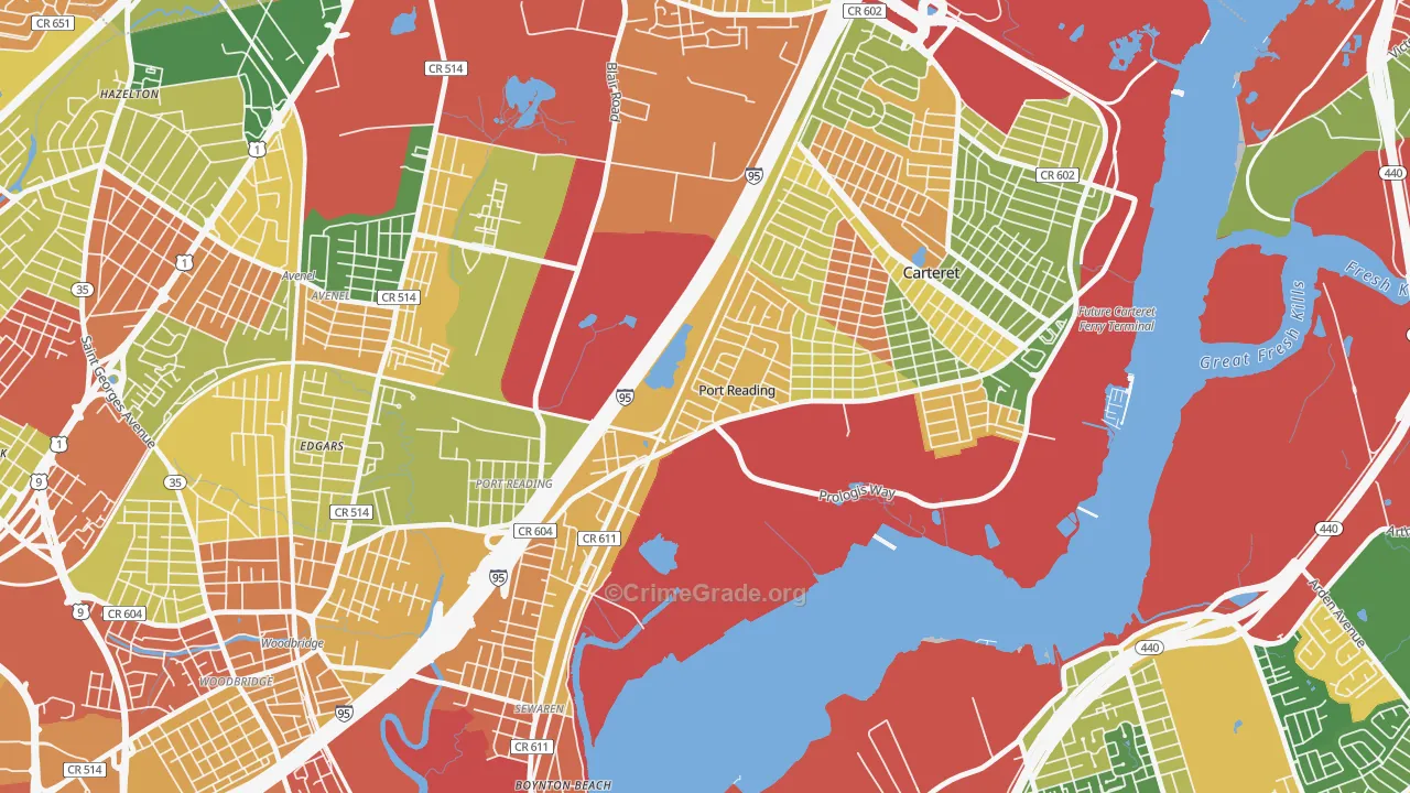Port Reading, NJ Map of Arson Rates