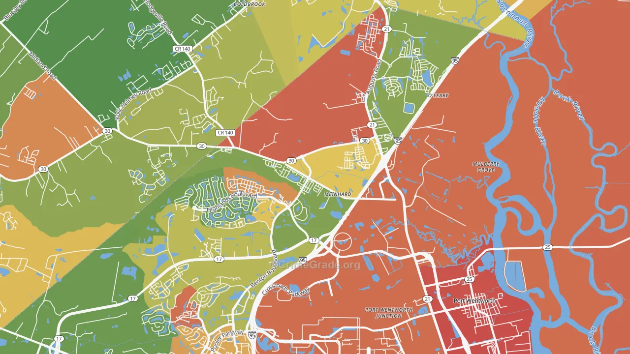 Port Wentworth, GA Map of Arson Rates