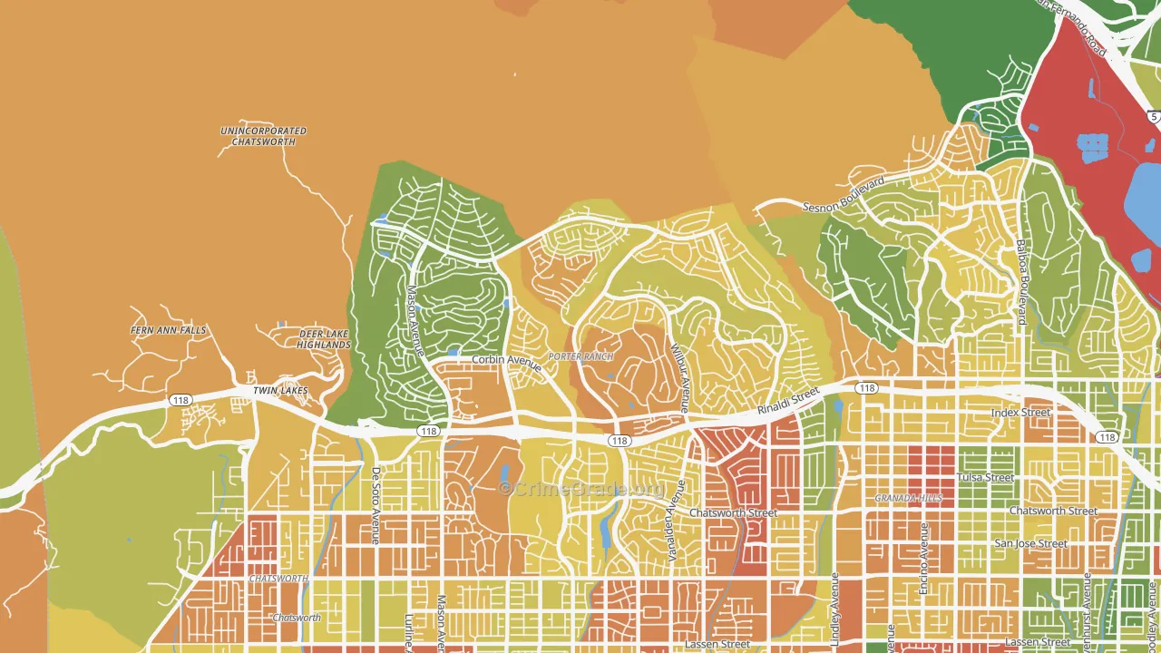 Portar Ranch, Northridge, CA Map of Arson Rates
