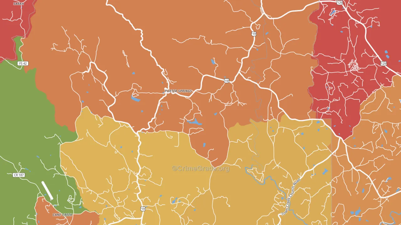 Porter Springs, GA Map of Arson Rates
