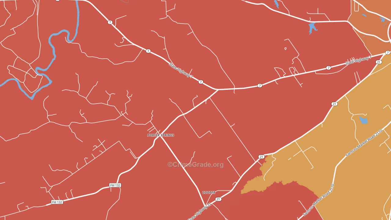 Porter Springs, TX Map of Arson Rates