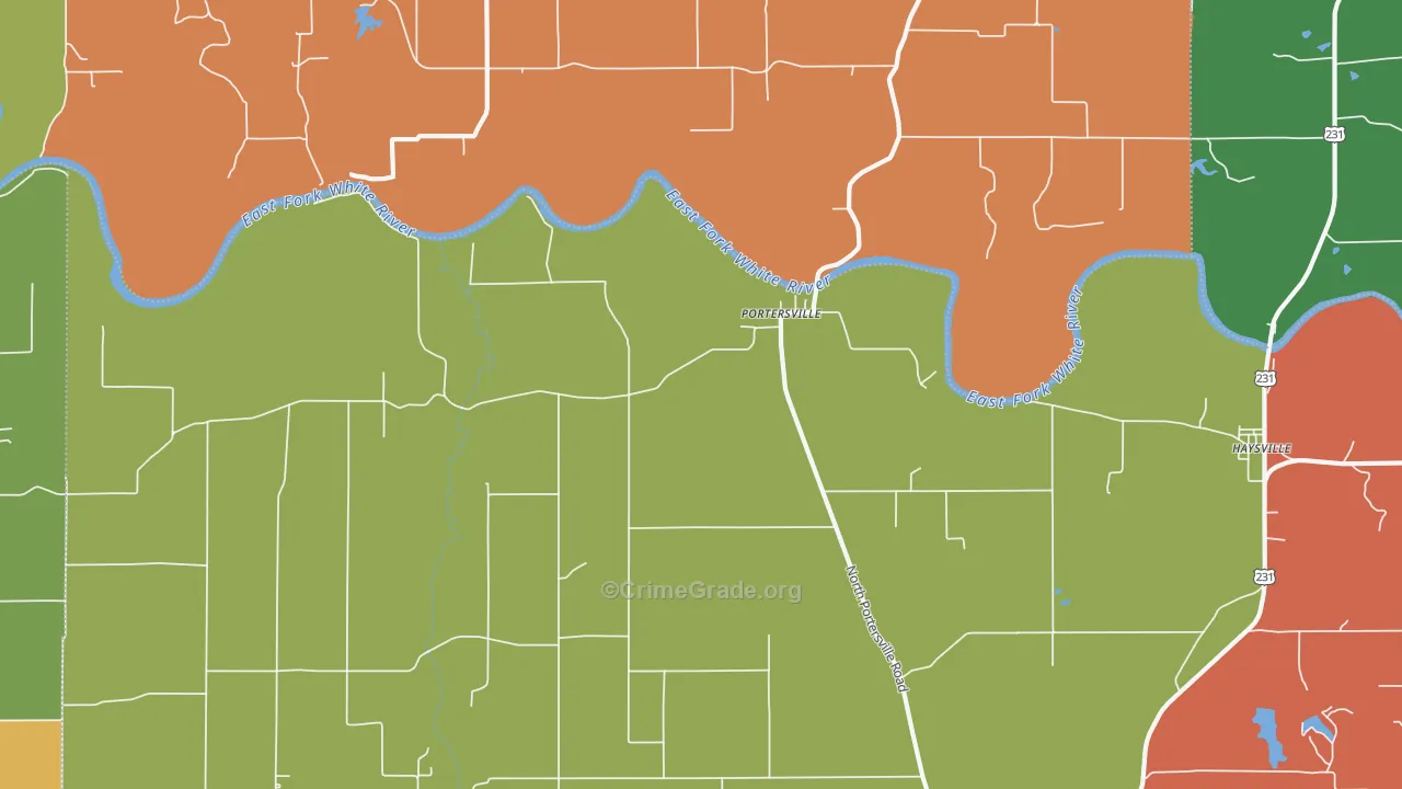 Portersville, IN Map of Arson Rates