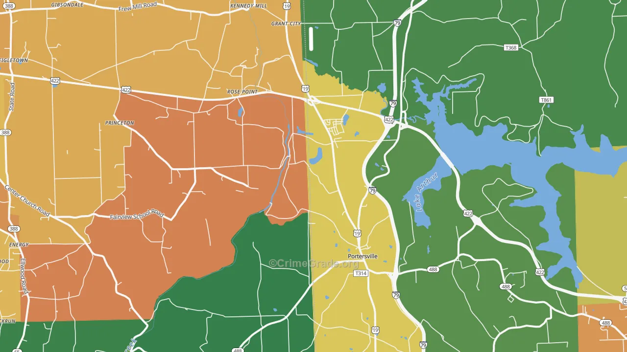 Portersville, PA Map of Arson Rates