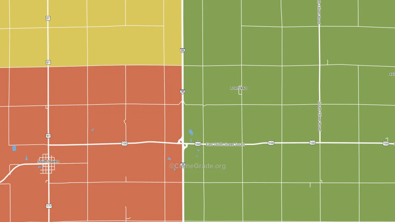 Portland, KS Map of Arson Rates