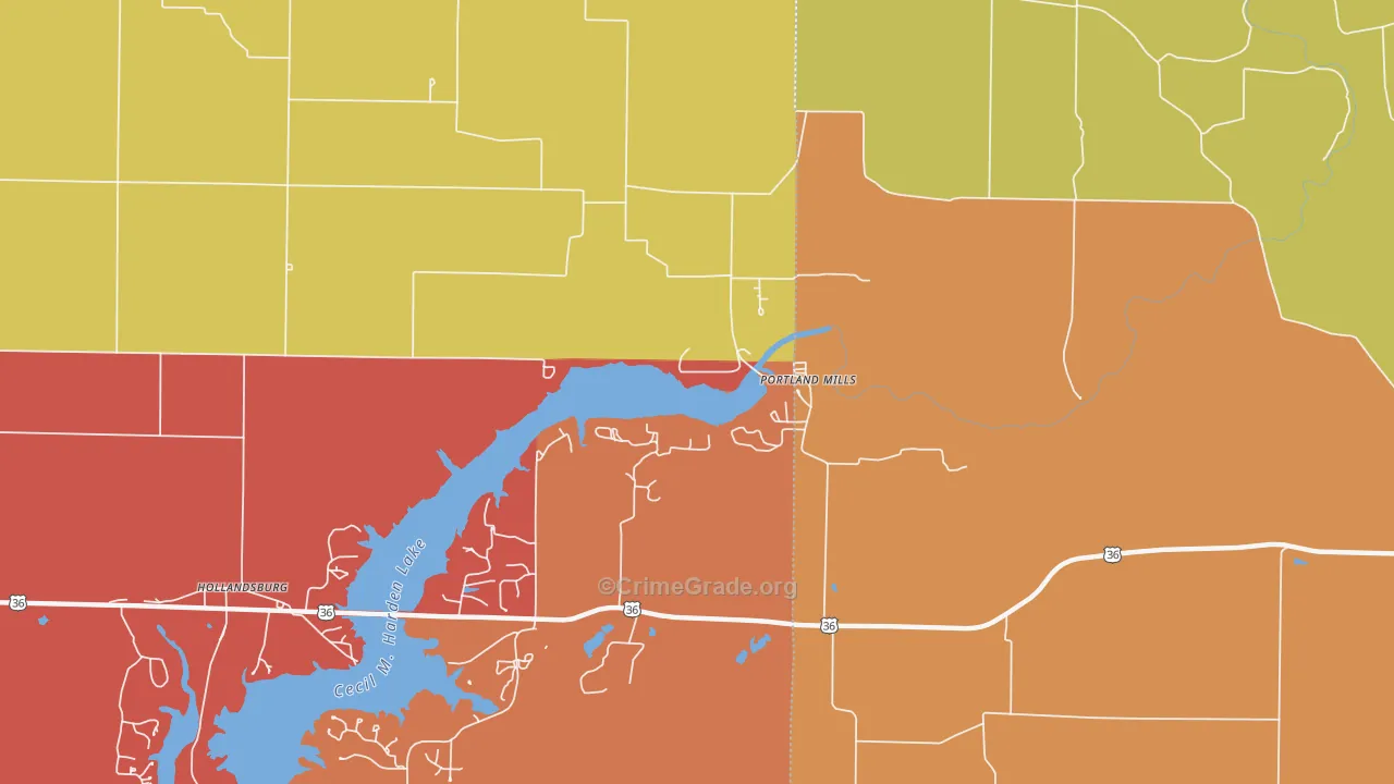 Portland Mills, IN Map of Arson Rates