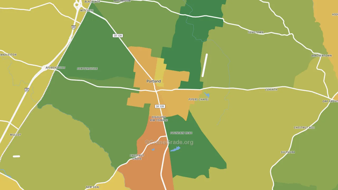 Portland, TN Map of Arson Rates