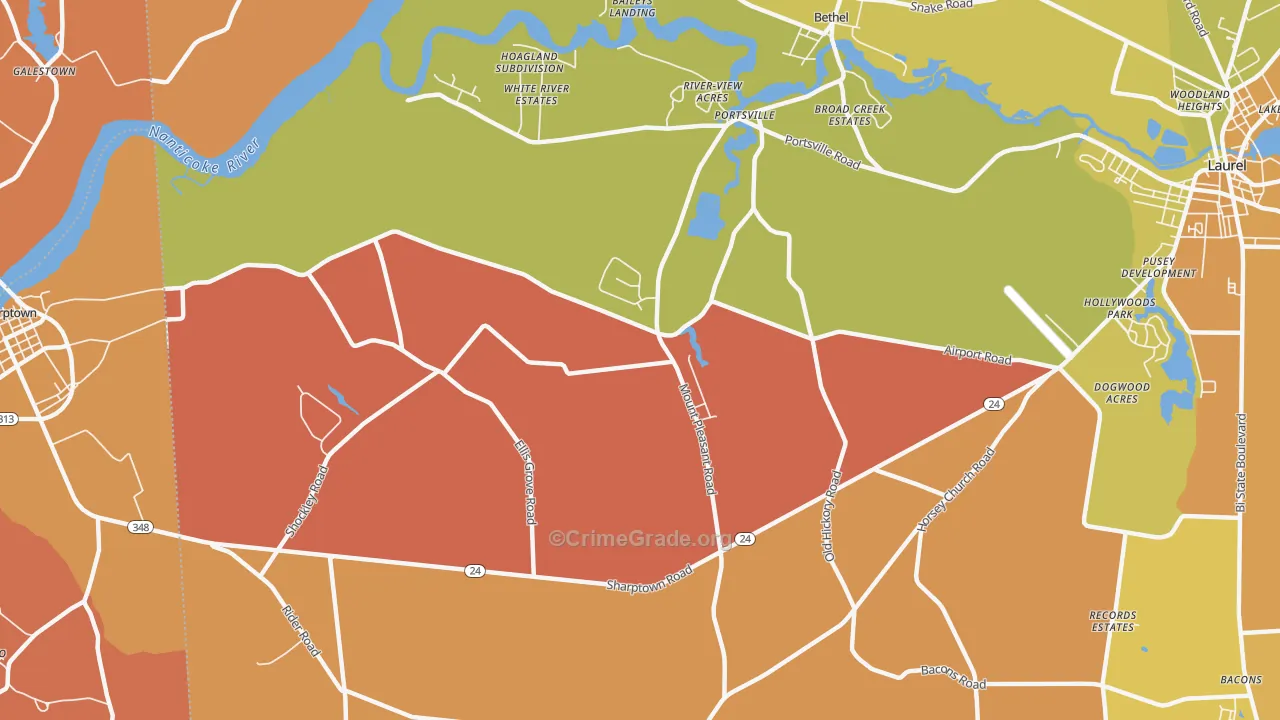 Portsville, DE Map of Arson Rates