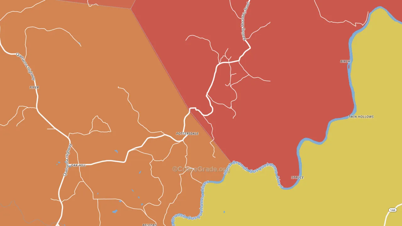 Pottersdale, PA Map of Arson Rates