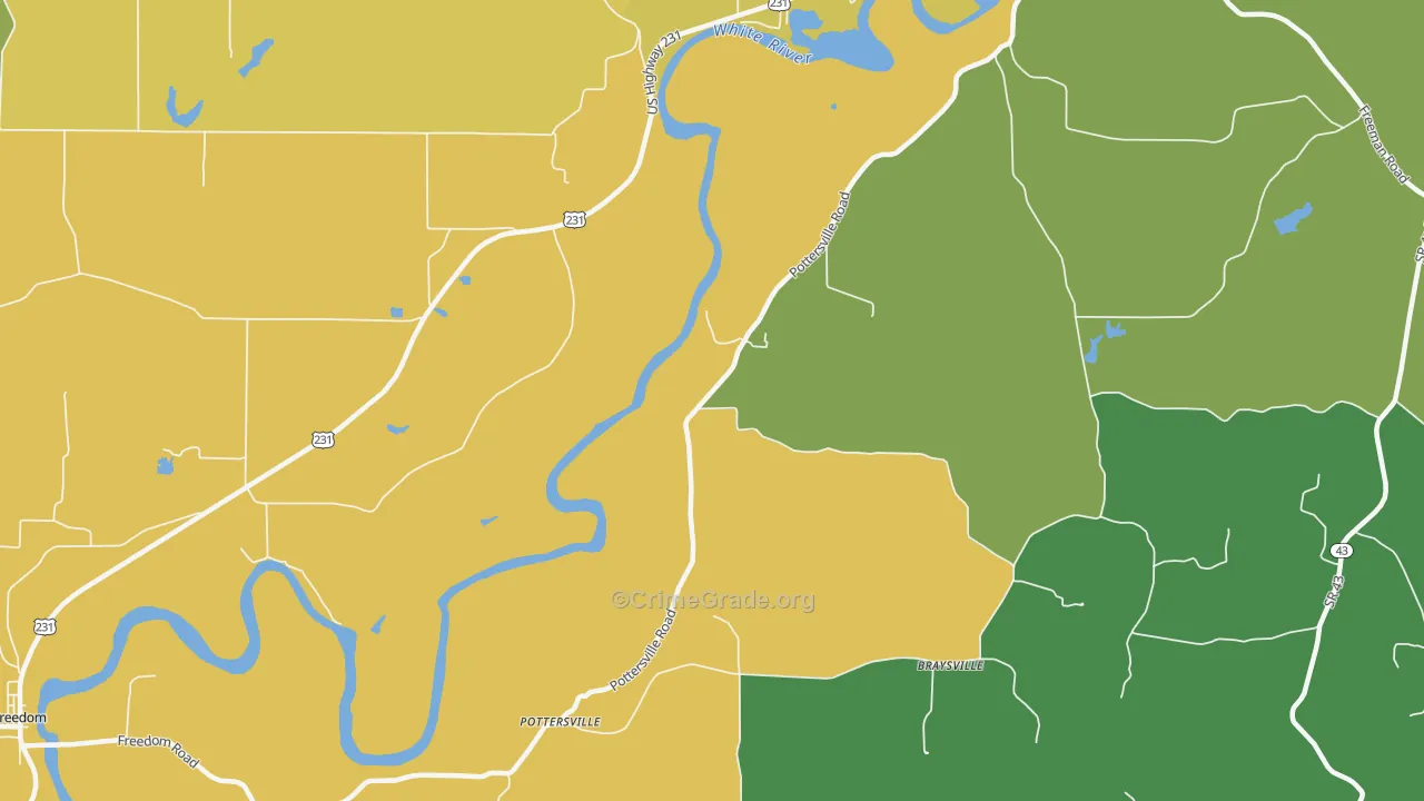 Pottersville, IN Map of Arson Rates