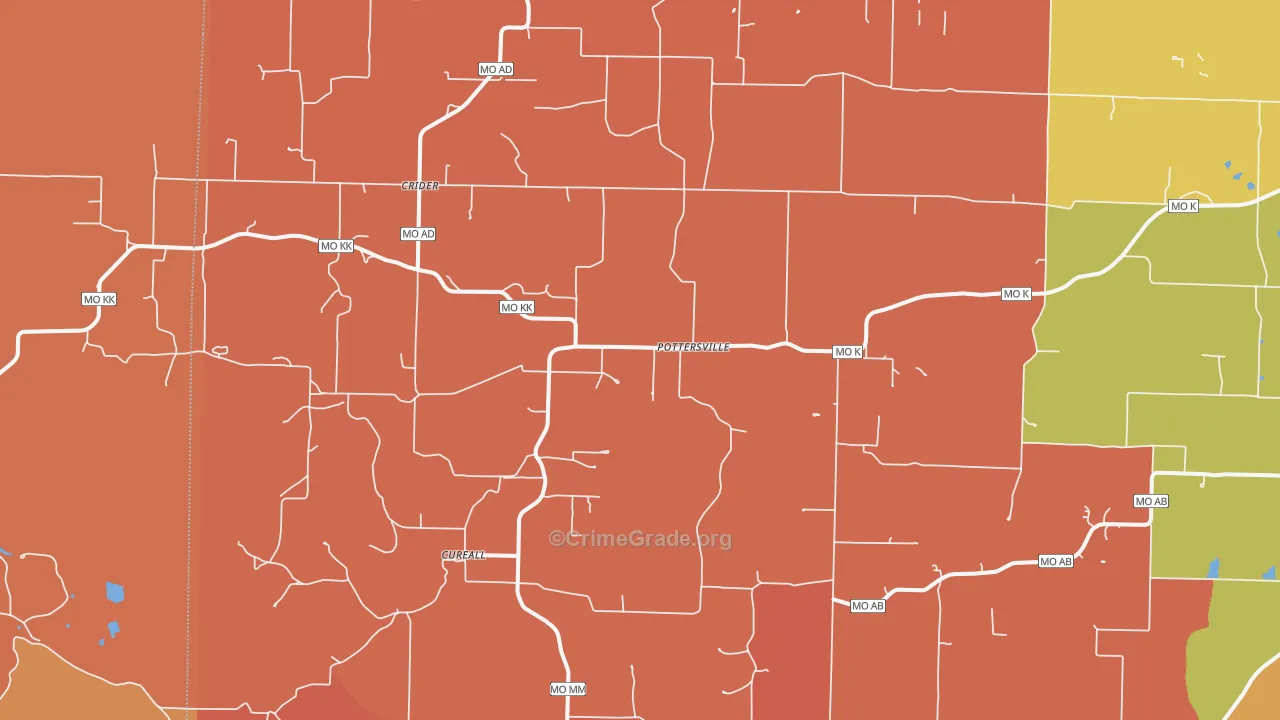 Pottersville, MO Map of Arson Rates