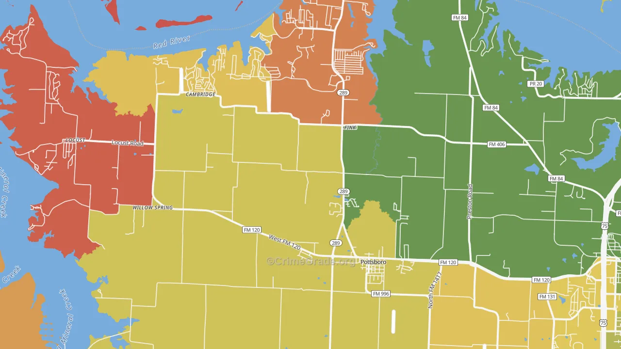 Pottsboro, TX Map of Arson Rates