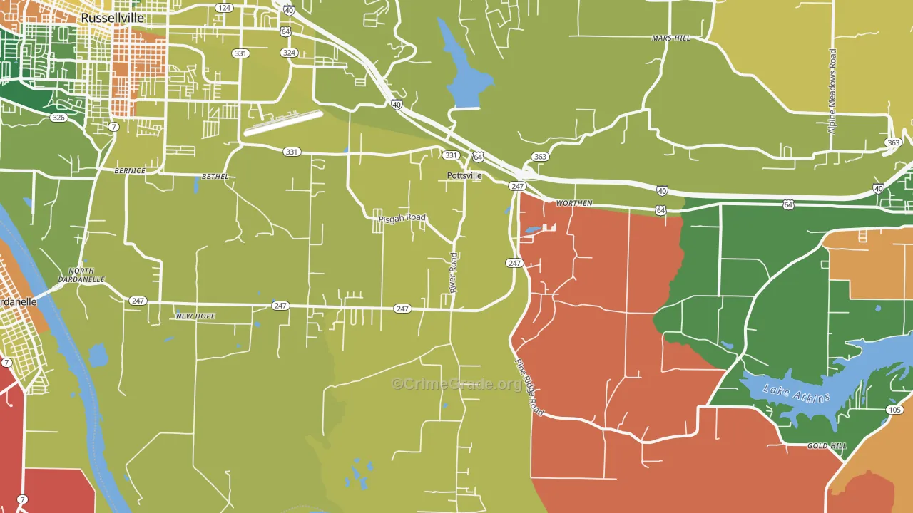 Pottsville, AR Map of Arson Rates