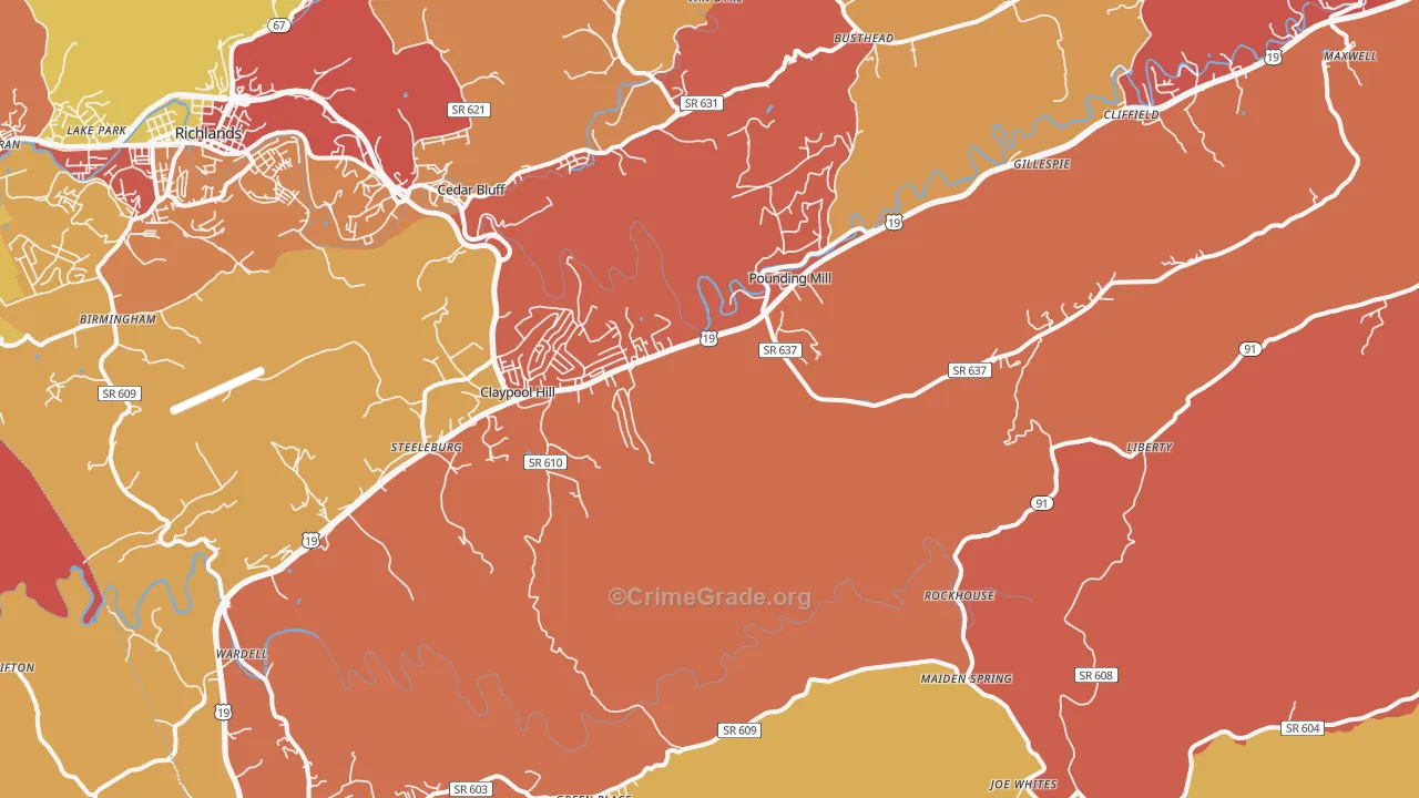 Pounding Mill, VA Map of Arson Rates